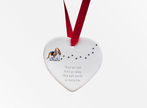 Basset Hound Walk Beside Us Ceramic Heart
